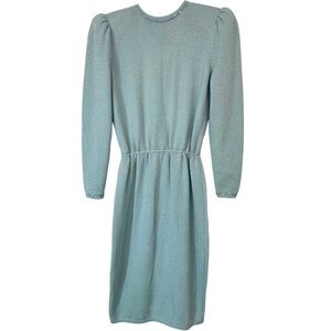 St. John Marie Gray vintage baby blue long sleeve midi dress Swarovski Crystals 